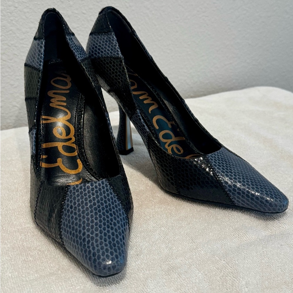 Sam Edelman Black and Gray Textured Heels